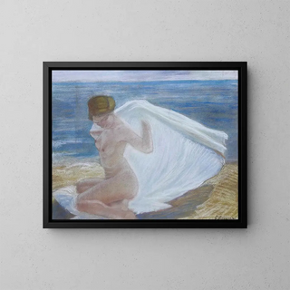 Dame am Meer - Gino Piccioni — gerahmtes Bild an der Wand