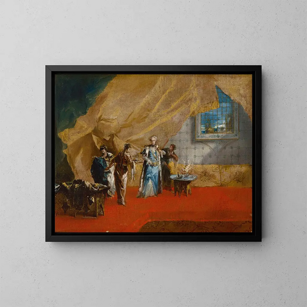 Eine Sultanin, die im Harem Kaffee trinkt - Giovanni Antonio Guardi — gerahmtes Bild an der Wand