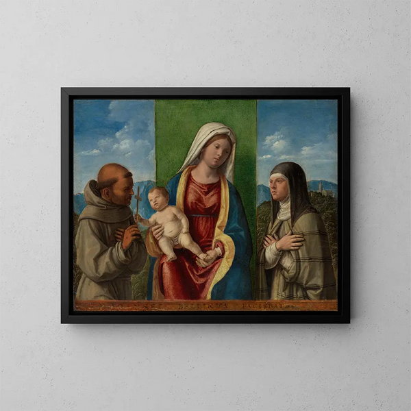 Jungfrau mit Kind mit den Heiligen Franziskus und Klara - Giovanni Battista Cima da Conegliano — gerahmtes Bild an der Wand