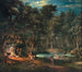 Figuren in der Nähe eines Lagerplatzes in einer nächtlichen Landschaft - Giovanni Battista Innocenzo Colombo — Ansicht des Kunstwerks