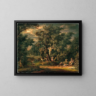 Reisende in einer nächtlichen Landschaft mit Blitzen - Giovanni Battista Innocenzo Colombo — gerahmtes Bild an der Wand