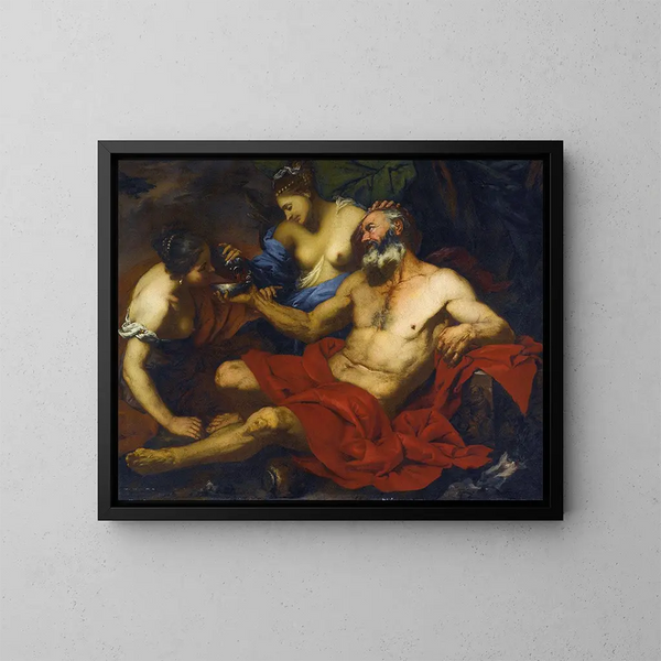 Lot und seine Töchter - Giovanni Battista Langetti — gerahmtes Bild an der Wand