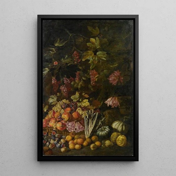 Stillleben mit Blumen und Früchten - Giovanni Battista Ruoppolo — gerahmtes Bild an der Wand