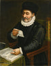 Portrait eines Mannes, der an einem Tisch sitzt und ein offenes Buch liest, das einen Brief liest - Giovanni Battista Trotti — Ansicht des Kunstwerks
