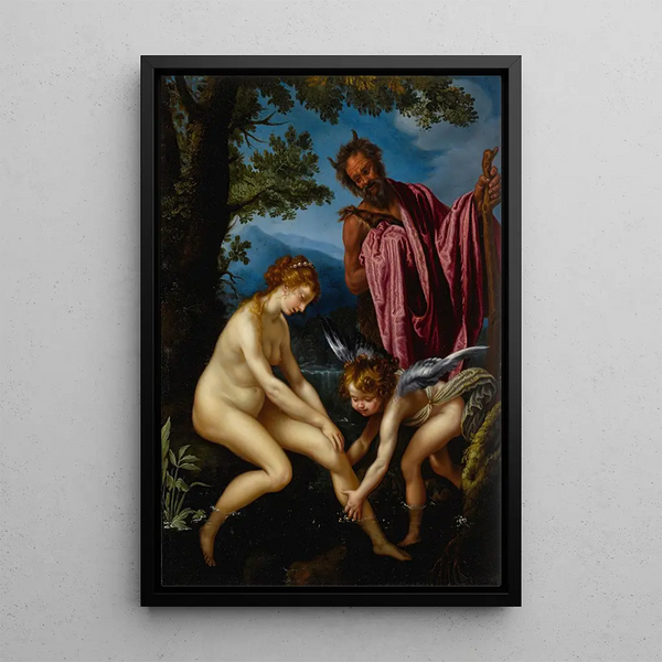 Venus, Amor und Pan - Giovanni Biliverti — gerahmtes Bild an der Wand