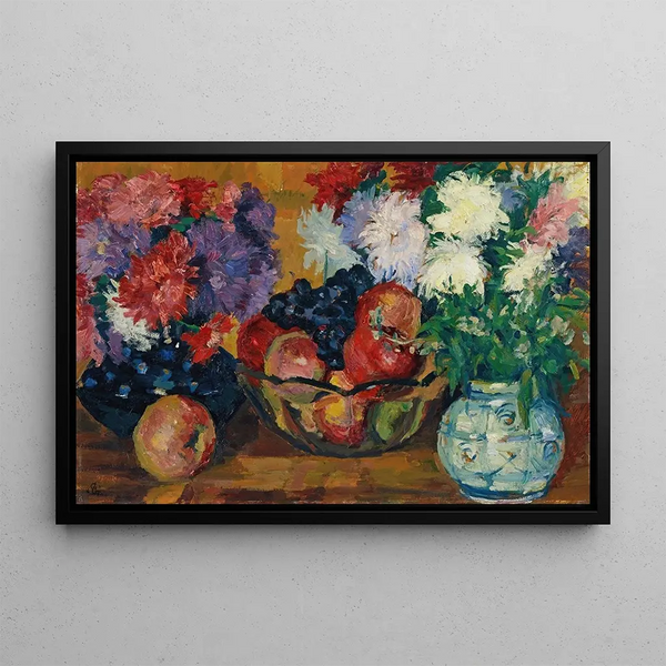 Stillleben mit Astern, Äpfeln und Trauben - Giovanni Giacometti — gerahmtes Bild an der Wand