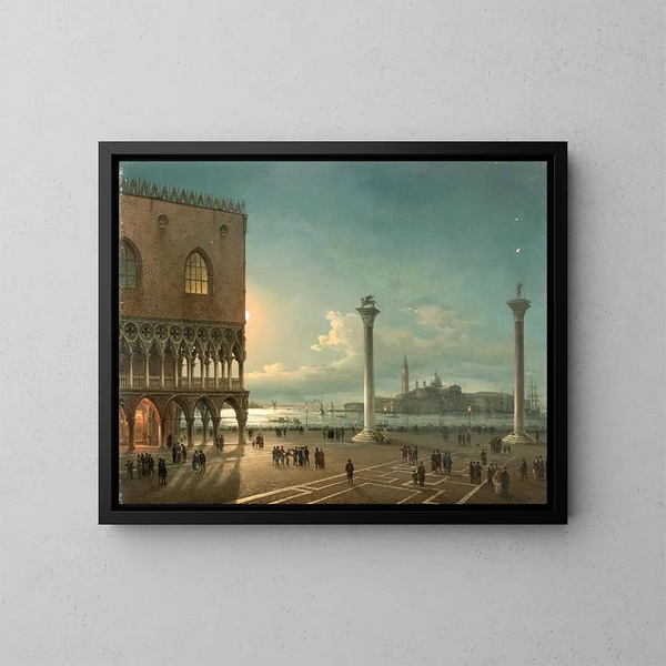 La Piazzetta de San Marco au clair de lune à Venise - Giovanni Grubacs — gerahmtes Bild an der Wand