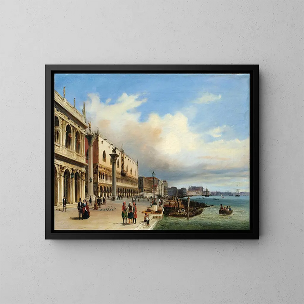 Venedig, Blick auf die Riva degli Schiavoni mit dem Dogenpalast - Giovanni Grubacs — gerahmtes Bild an der Wand