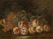 Pfirsiche und Trauben auf einem Entablement - Giovanni Paolo Castelli — Ansicht des Kunstwerks