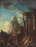 Ein Laune klassischer Ruinen mit der Pyramide von Cestius im Hintergrund - Giovanni Paolo Panini — Ansicht des Kunstwerks