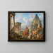 Ein Laune mit dem heiligen Paulus, der den Römern predigt, mit dem Tempel der Vesta und der Pyramide von Caius Cestius - Giovanni Paolo Panini — gerahmtes Bild an der Wand