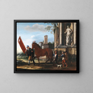 Vorbereitung auf das Berber-Pferderennen in Rom - Giovanni Reder — gerahmtes Bild an der Wand