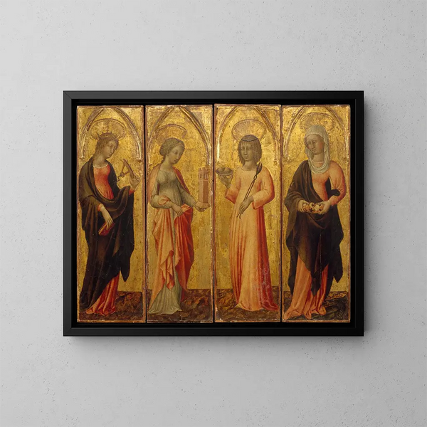 von Sankt Katharina von Alexandria, Sankt Barbara, Sankt Agatha und Sankt Margareta - Giovanni di Paolo — gerahmtes Bild an der Wand