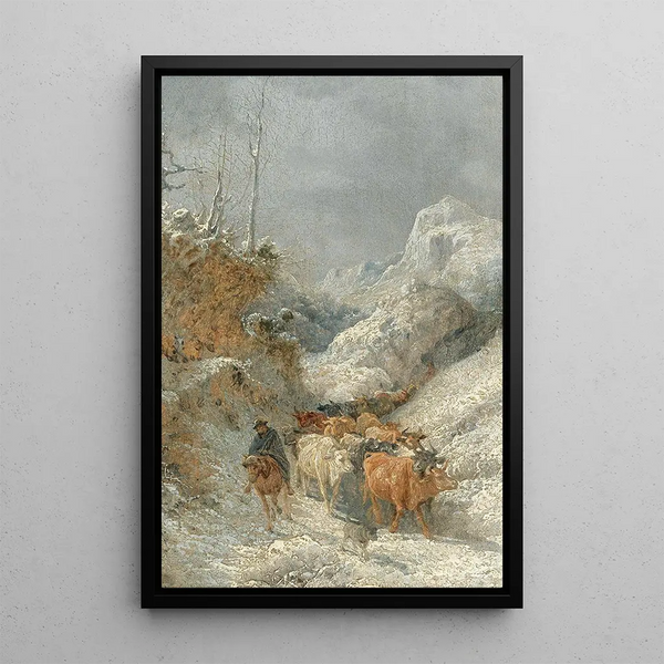 Berger mit Herde von Rindern - Girolamo Gianni — gerahmtes Bild an der Wand