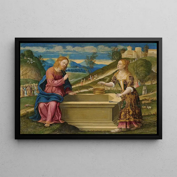 Das Christus und die Frau am Brunnen - Girolamo da Santacroce — gerahmtes Bild an der Wand