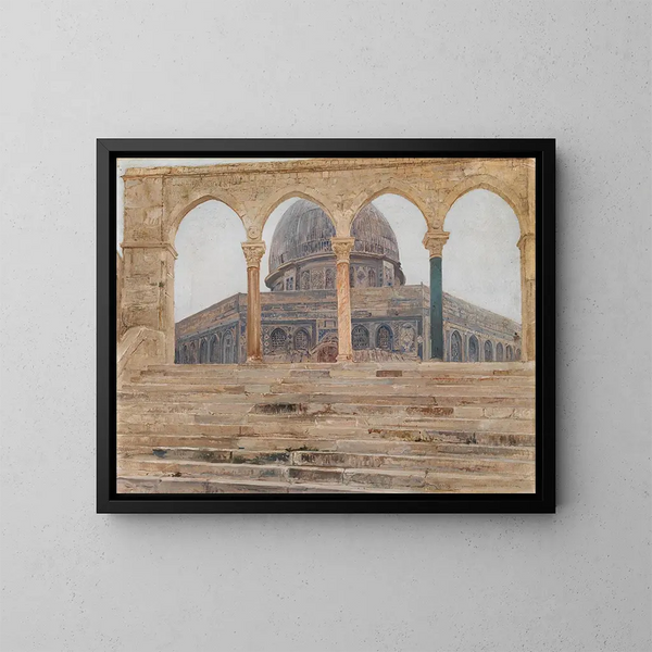 Ansicht von Jerusalem mit der Omar-Moschee und der Kuppel des Felsens - Giulio Aristide Sartorio — gerahmtes Bild an der Wand