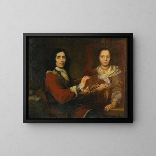 Künstlerisches Selbstporträt des Künstlers, der seine Frau malt - Giulio Quaglio I — gerahmtes Bild an der Wand