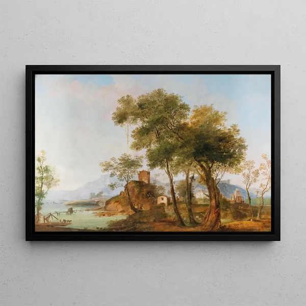 Ein idyllisches Flusslandschaft - Giuseppe Bernardino Bison — gerahmtes Bild an der Wand