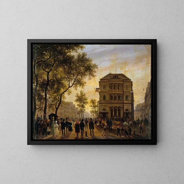 Das Theater des Ambigu-Comique und der Boulevard Saint-Martin - Giuseppe Canella — gerahmtes Bild an der Wand
