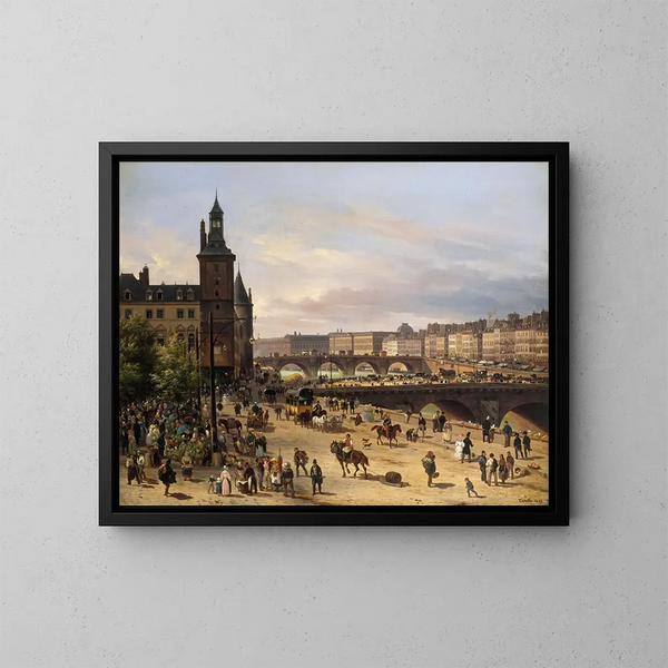 Der Blumenmarkt, der Uhrturm, die Pont au Change und die Pont Neuf - Giuseppe Canella — gerahmtes Bild an der Wand
