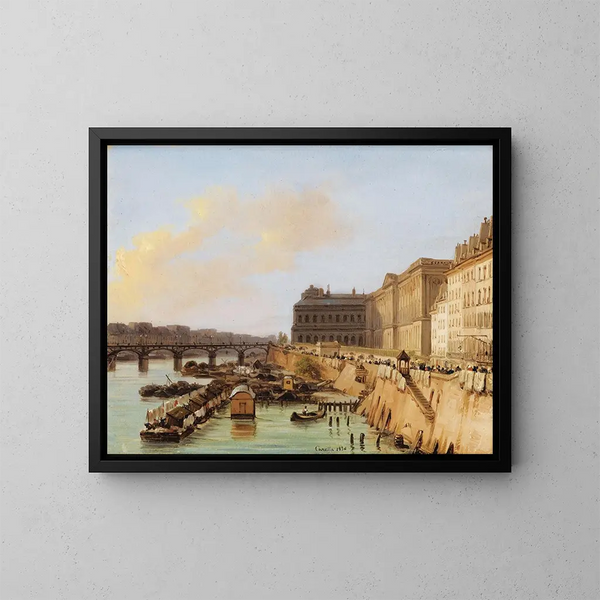Paris, Blick auf die Passerelle des Arts und den Louvre - Giuseppe Canella — gerahmtes Bild an der Wand