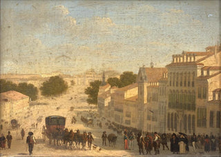 Giuseppe Canella - Vue de la Calle de Alcal avec la fontaine de Cyble et la porte dAlcal Madrid.webp