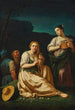 Allegorie des Frühlings mit einer jungen Frau, die sich selbst malt, und einer anderen, die einen Blumenkorb in einer Landschaft hält - Giuseppe Gambarini — Ansicht des Kunstwerks