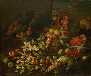 Natur stillleben mit Obstkorb vor einer Wand - Giuseppe Ruoppolo — Ansicht des Kunstwerks