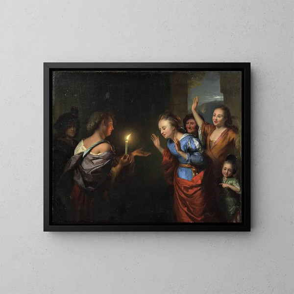 Die Parabel vom verlorenen Groschen - Godfried Schalcken — gerahmtes Bild an der Wand
