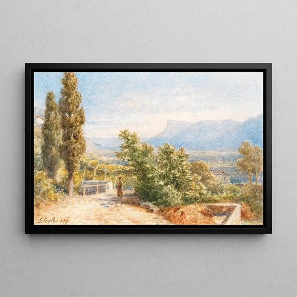 Gottfried Seelos - Landscape in the South Tyrol and figure staffage with Mendel mountain in the background.webp