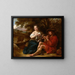 Bergère elegante, die einem Hirten beim Flötenspiel in einer arkadischen Landschaft zuhört - Govert Flinck — gerahmtes Bild an der Wand