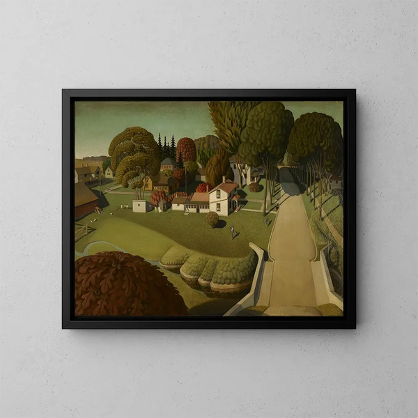 Der Geburtsort von Herbert Hoover, West Branch, Iowa - Grant Wood — gerahmtes Bild an der Wand