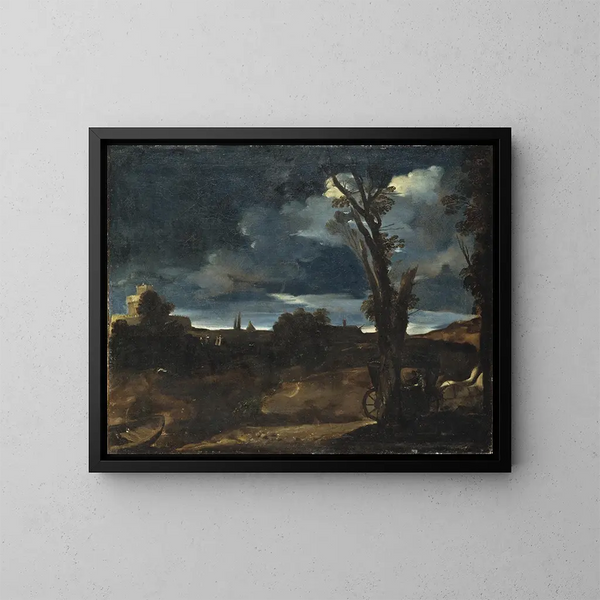 Landschaft bei Mondschein - Guercino — gerahmtes Bild an der Wand