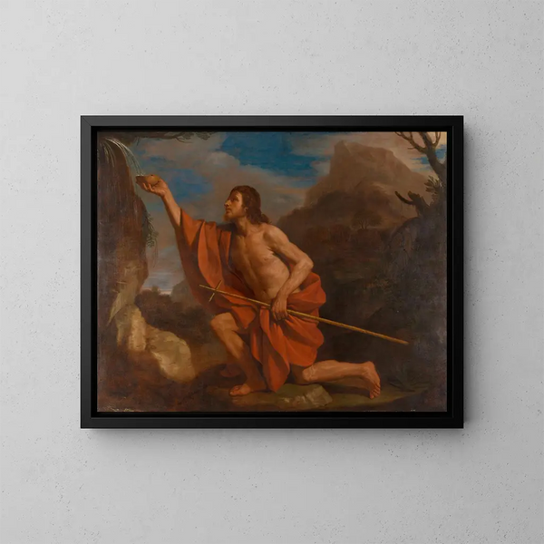 Johannes der Täufer in der Wüste - Guercino — gerahmtes Bild an der Wand