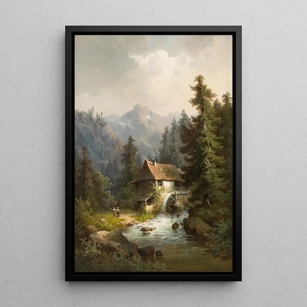 Wassermühle in den Bergen - Guido Hampe — gerahmtes Bild an der Wand