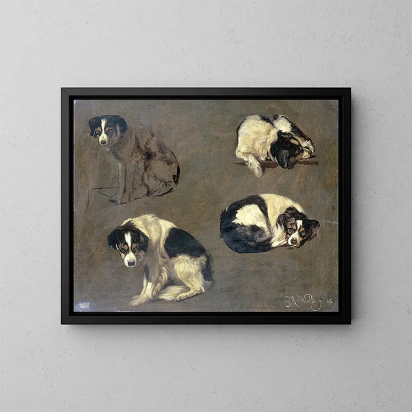 Vier Studien eines Hundes - Guillaume Anne van der Brugghen — gerahmtes Bild an der Wand