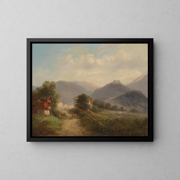 Blick auf die Festung Hohenwerfen im Pongau - Gustav Barbarini — gerahmtes Bild an der Wand