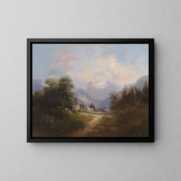 Bergtal mit Figuren - Gustav Barbarini — gerahmtes Bild an der Wand