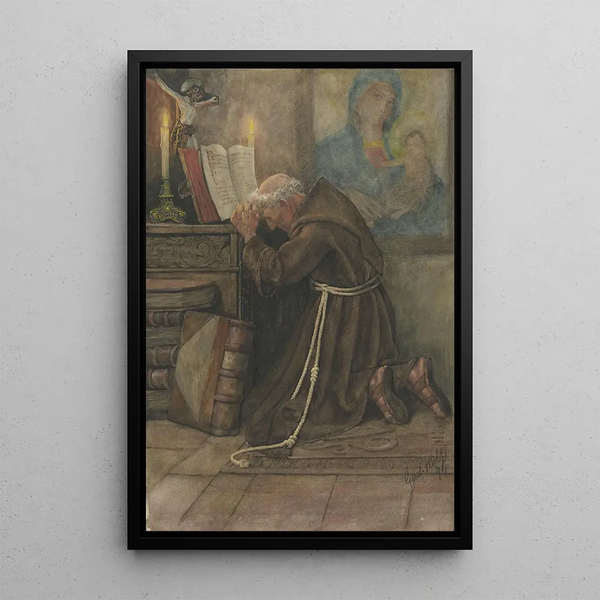 Mönch im Gebet - Gustav Kilb — gerahmtes Bild an der Wand