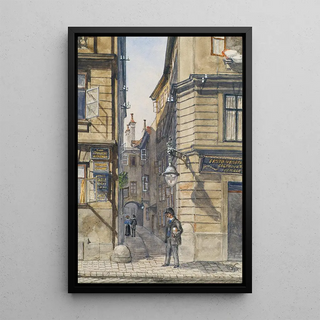 Gustav Korompay - Die Brunngasse mit dem ersten vegetarischen Restaurant in Wien.webp