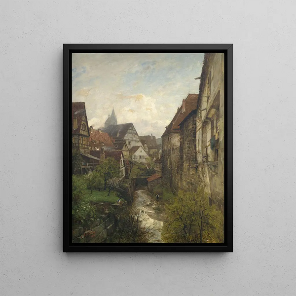 Gustav Schnleber - Partie in der Esslinger Altstadt am Stadtgraben mit den beiden Trmen der Stadtkirche im Hintergrund.webp