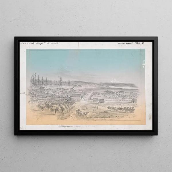 Gustav Sohon - Birds Eye View of Vancouver WT 1854.webp