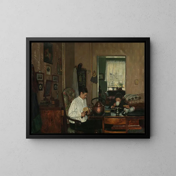 Frühstücks-Gemälde I Die Mutter und der Bruder des Künstlers - Gustav Wentzel — gerahmtes Bild an der Wand