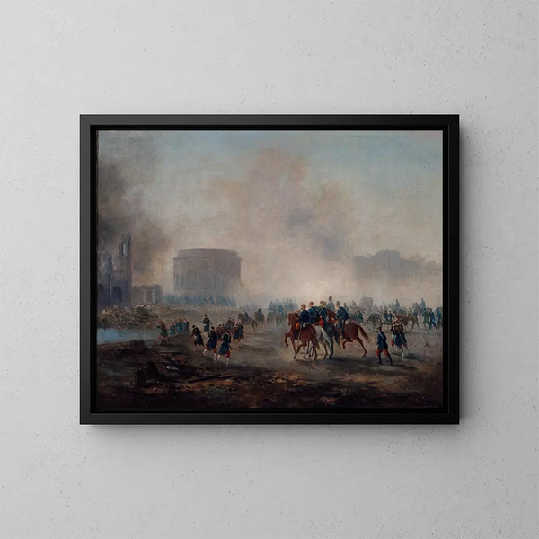 La Rotonde de la Villette umgeben von den Truppen von Versailles - Gustave Boulanger — gerahmtes Bild an der Wand