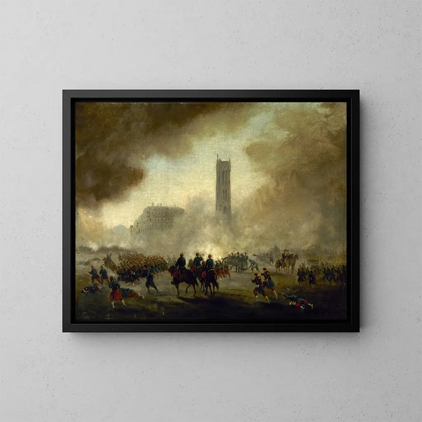 La tour Saint-Jacques reprise par les troupes versaillaises - Gustave Boulanger — gerahmtes Bild an der Wand