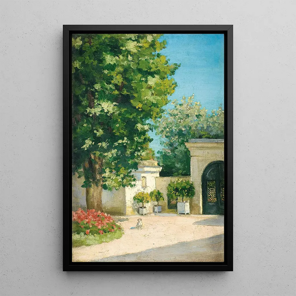 Yerres seit der Exdre, das Portal des Familienhauses - Gustave Caillebotte — gerahmtes Bild an der Wand