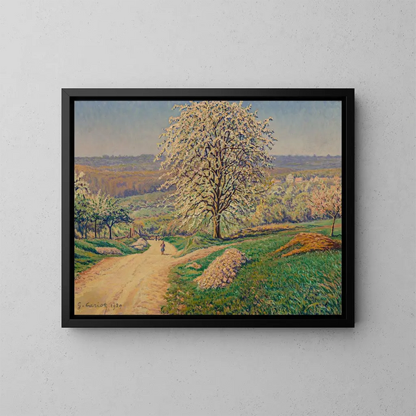 Ein weites Landschaft mit einer Figur, die auf einer Straße geht - Gustave Cariot — gerahmtes Bild an der Wand