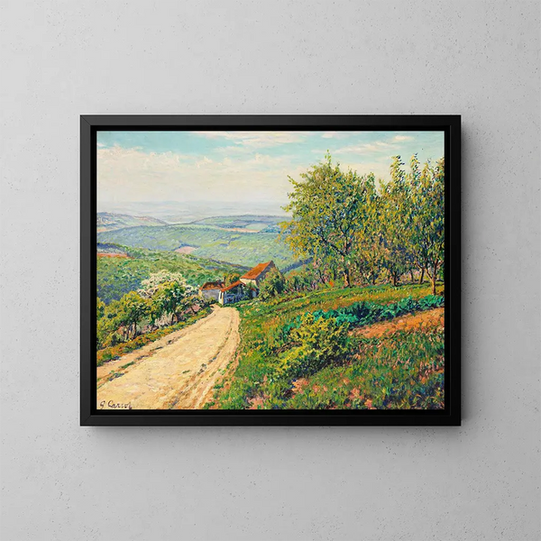 Pente mit Weg durch die Sommerlandschaft zum Tal - Gustave Cariot — gerahmtes Bild an der Wand