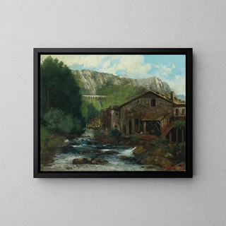 Ein Mühle in einer felsigen Landschaft - Gustave Courbet — gerahmtes Bild an der Wand