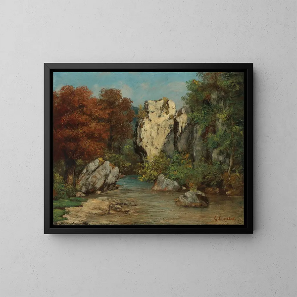 Landschaft mit Bach und Felsen - Gustave Courbet — gerahmtes Bild an der Wand